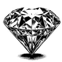 Black and white silhouette of a perfectly cut sparkling solitaire diamond gemstone vector