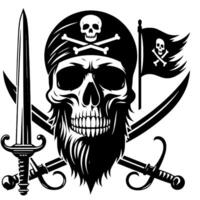 Black and White Illustration of pirate symbol with swords and hat vector