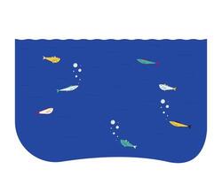 Fishes school swimming underwater line cartoon flat illustration. Sea animals life 2D lineart personages isolated on white background. Marine creatures ecosystem scene color image vector