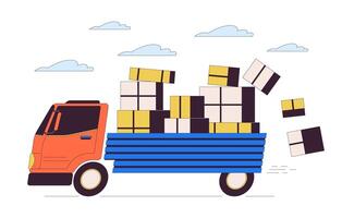 Losing packages while delivering line cartoon flat illustration. Boxes falling down from truck body 2D lineart object isolated on white background. Negligence at shipping scene color image vector