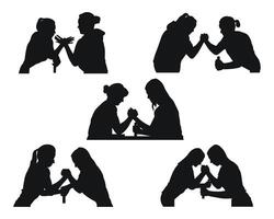 Women compete in arm wrestling. Isolated silhouettes on white background vector