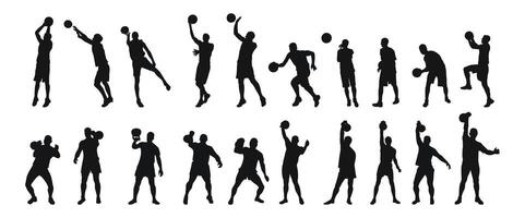 siluetas de Deportes cifras de baloncesto jugadores, peso levantadores vector