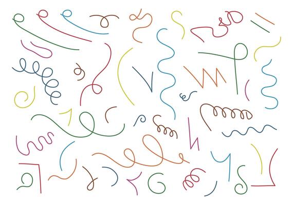Creative squiggles, curves, waves, zigzags. Trendy freehand decorations