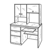 Sketch of computer desk with cabinet vector