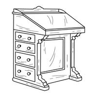 Sketch of a desk with drawers and a slanted lid. Davenport, bureau, office desk, teacher lectern vector