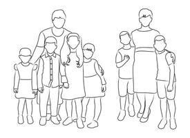 Sketch of silhouettes of mothers and children, boys and girls vector