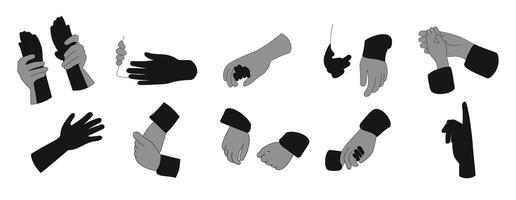 Different hand gestures set. Signs expressed by adults and children. vector