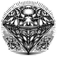 Black and white silhouette of a perfectly cut sparkling solitaire diamond gemstone vector