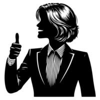 Black and White Illustration of a Woman in Business Suit is showing the Thumbs up Sign vector