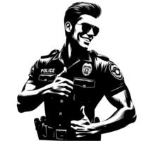 Black and White Illustration of a Police officer who is showing the Thumbs up Sign vector