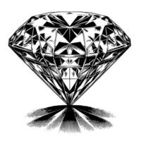 Black and white silhouette of a perfectly cut sparkling solitaire diamond gemstone vector