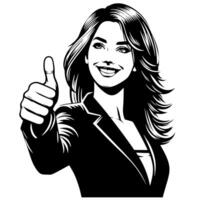 Black and White Illustration of a Woman in Business Suit is showing the Thumbs up Sign vector