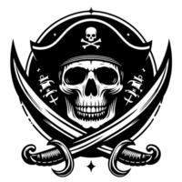 negro y blanco ilustración de pirata símbolo con espadas y sombrero vector