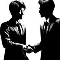 Black and white Illustration of a Handshake bewtween two Business Men in Suits vector