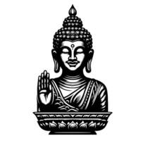 negro y blanco ilustración de un Buda estatua símbolo vector