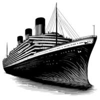 Black and White Illustration of a ocean liner at the sea vector