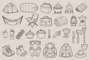 Camping and Hiking Items Illustration, Fun Illustrations for Outdoor Projects vector