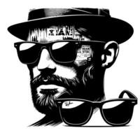 Black and White Illustration of modern black sunglasses vector