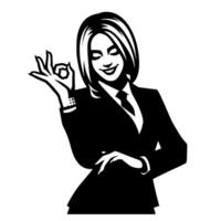 Black and White Illustration of a Woman in Business Suit is dancing and shaking in a Successful Pose vector