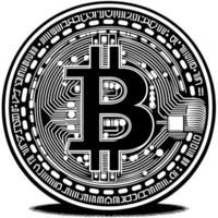 black and white illustration of a single Bitcoin Coin vector