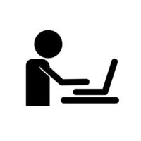 Desk work. A person who works on a computer at a desk. vector