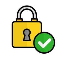 Flat design padlock and check icon. Security and authentication icon. vector