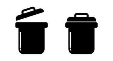 Set of open and closed trash can silhouette icons. Waste. vector