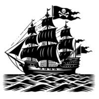 negro y blanco ilustración de pirata Embarcacion vector