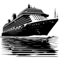 Black and White Illustration of a ocean liner at the sea vector