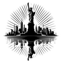 negro y blanco ilustración de el estatua de libertad Turismo en nuevo York ciudad vector