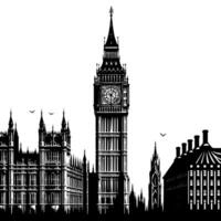 Black and White Illustration of Big Ben Tower in London vector