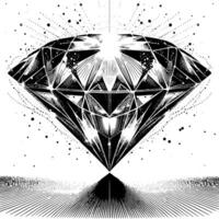 Black and white silhouette of a perfectly cut sparkling solitaire diamond gemstone vector