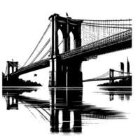 Black and White Illustration of Brooklyn Bridge in New York City Manhattan vector