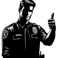 Black and White Illustration of a Police officer who is showing the Thumbs up Sign vector