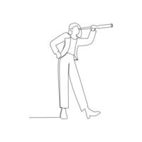 continuous line drawing of a man with a telescope. Innovation in business concept and illustration. Simple hand drawn style design vector