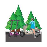 illustration of riding scooter vector