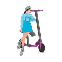 ilustración de mujer montando eléctrico scooter vector