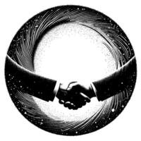 Black and white Illustration of a Handshake bewtween two Business Men in Suits vector