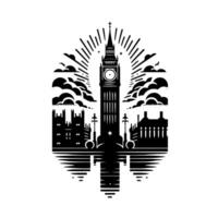 negro y blanco ilustración de grande ben torre en Londres vector