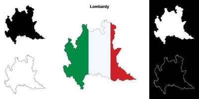 Lombardy blank outline map set vector