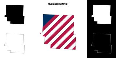 Muskingum County, Ohio outline map set vector