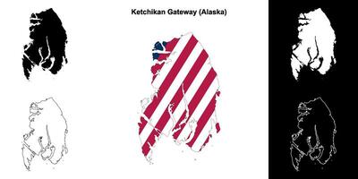 ketchikan puerta ciudad, Alaska contorno mapa conjunto vector