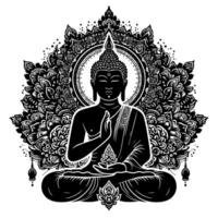 negro y blanco ilustración de un Buda estatua símbolo vector