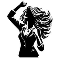 Black and White Illustration of a Woman in Business Suit is dancing and shaking in a Successful Pose vector