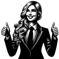 Black and White Illustration of a Woman in Business Suit is showing the Thumbs up Sign vector