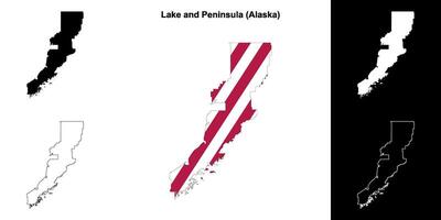 lago y península ciudad, Alaska contorno mapa conjunto vector