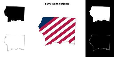 Surry County, North Carolina outline map set vector