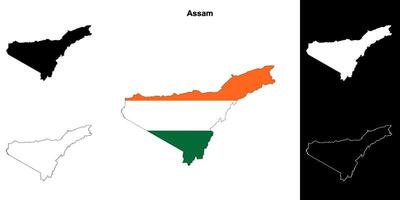 Assam state outline map set vector