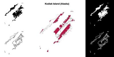 kodiak isla ciudad, Alaska contorno mapa conjunto vector