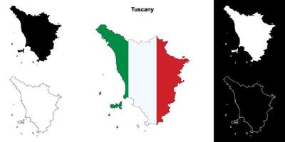 Tuscany blank outline map set vector